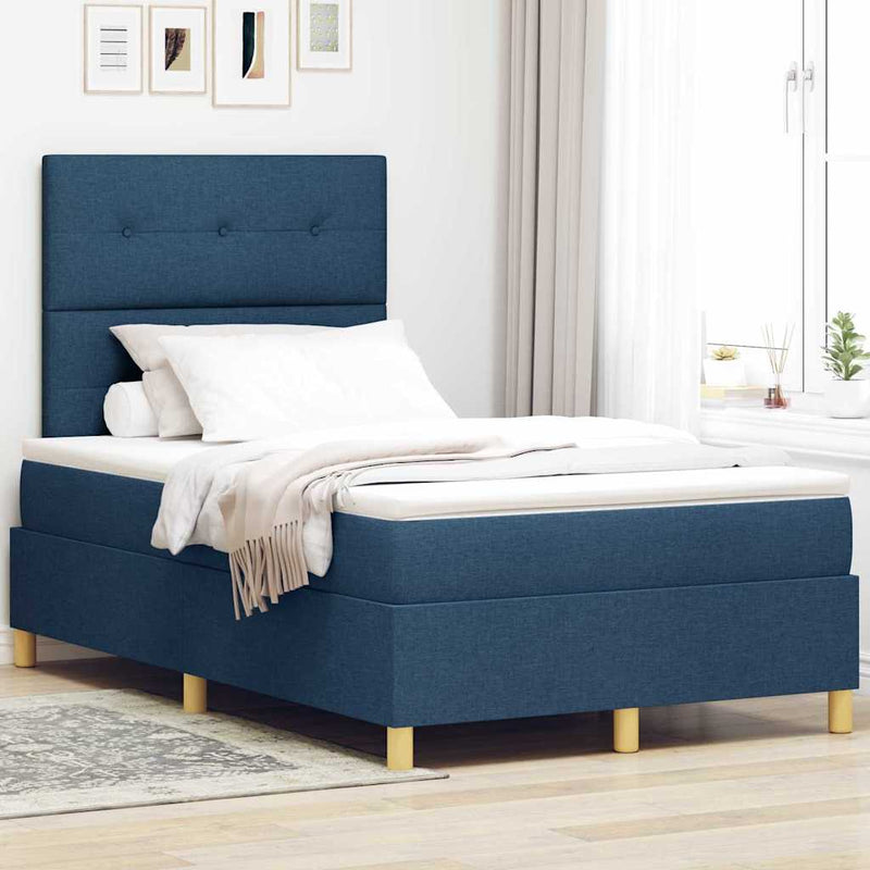 Pat cu arc LED cu headboard albastru 120 x 190 cm țesătură