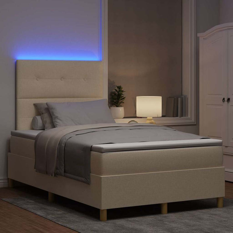 Pat cu arc LED cu headboard Crem 120 x 200 cm țesătură