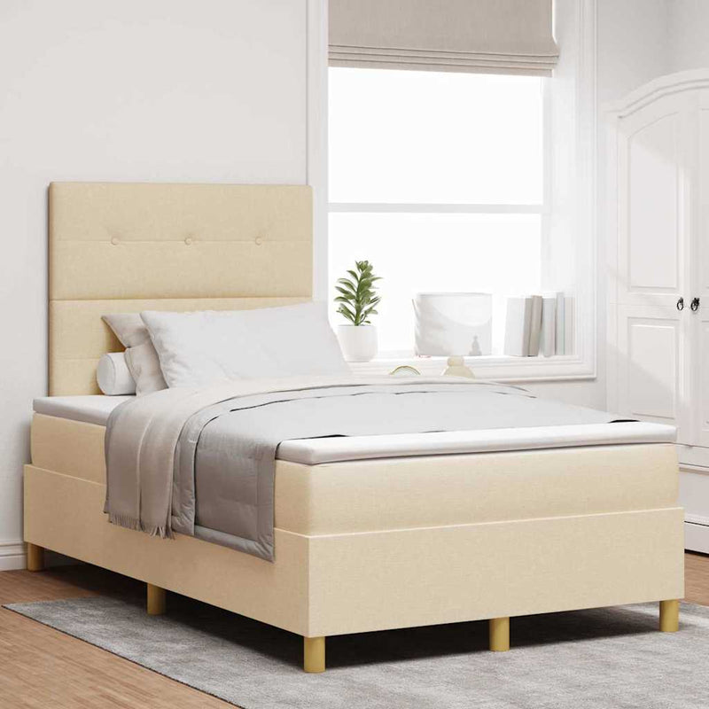 Pat cu arc LED cu headboard Crem 120 x 200 cm țesătură