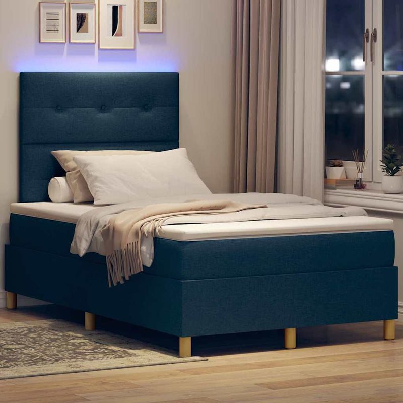 Pat cu arc LED cu headboard albastru 120 x 200 cm țesătură
