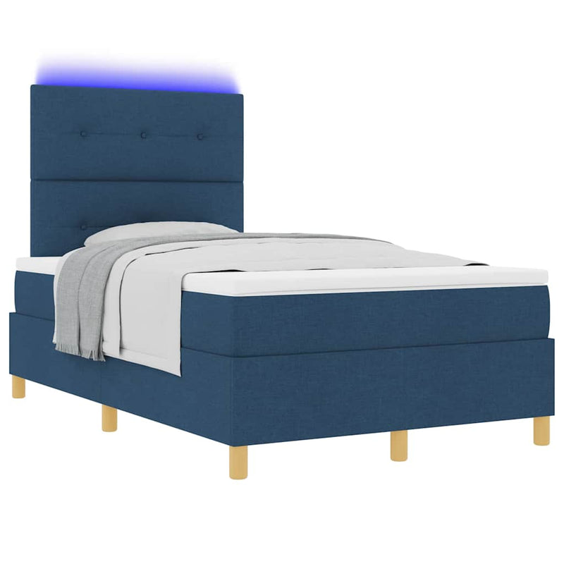 Pat cu arc LED cu headboard albastru 120 x 200 cm țesătură