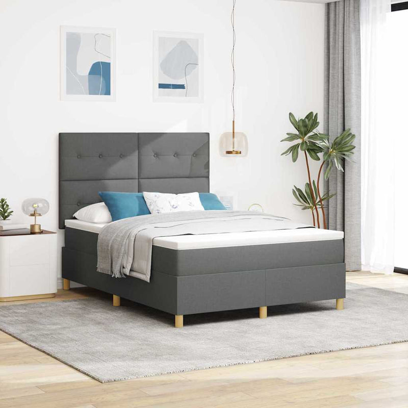 Pat cu arc LED cu headboard Gri închis 140 x 190 cm țesătură