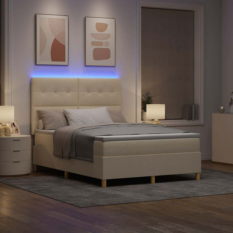 Pat cu arc LED cu headboard Crem 140 x 190 cm țesătură