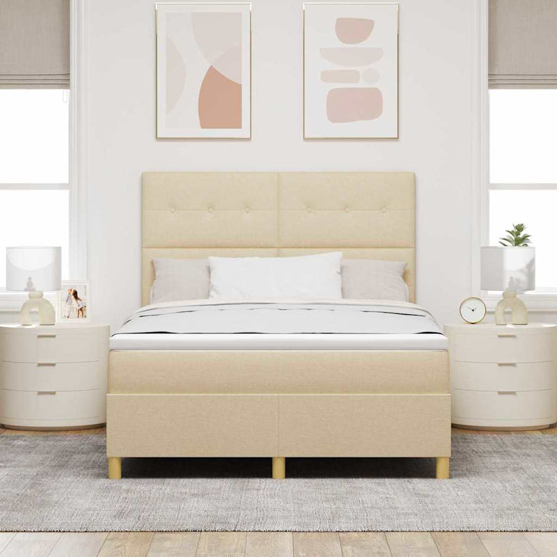 Pat cu arc LED cu headboard Crem 140 x 190 cm țesătură