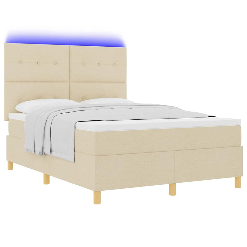 Pat cu arc LED cu headboard Crem 140 x 190 cm țesătură