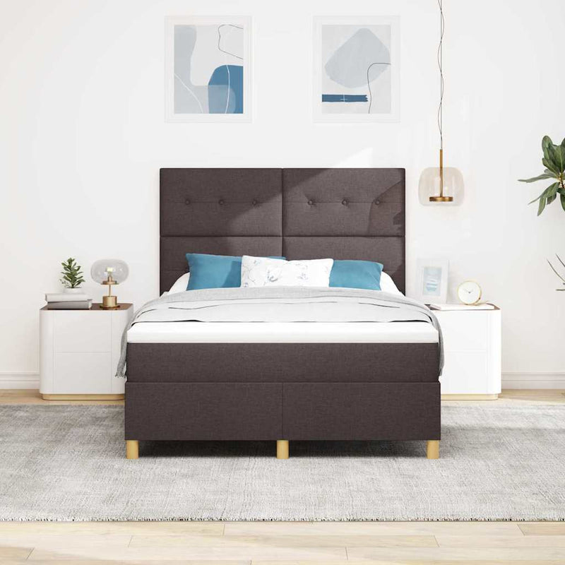 Pat cu arc LED cu headboard Maro închis 140 x 200 cm țesătură