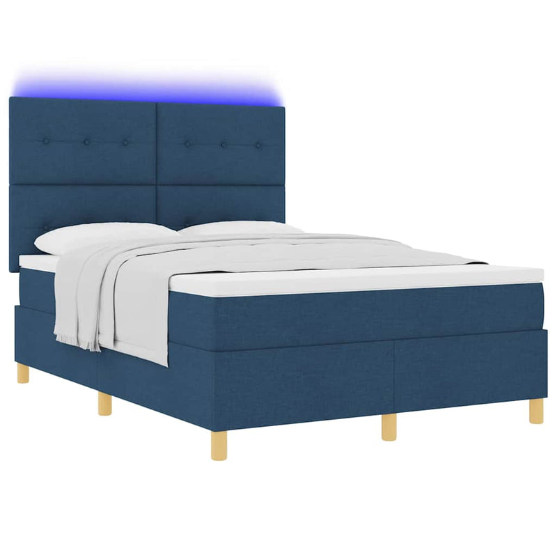 Pat cu arc LED cu headboard albastru 140 x 200 cm țesătură
