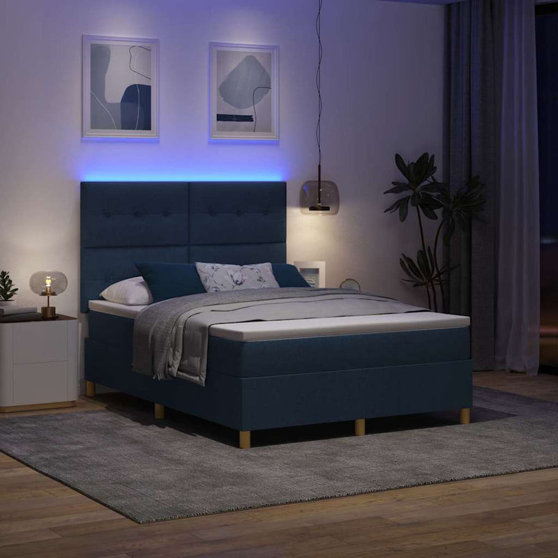 Pat cu arc LED cu headboard albastru 160 x 200 cm țesătură