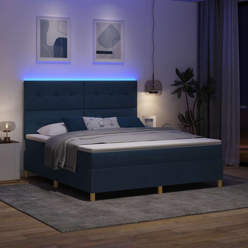 Pat cu arc LED cu headboard albastru 180 x 200 cm țesătură