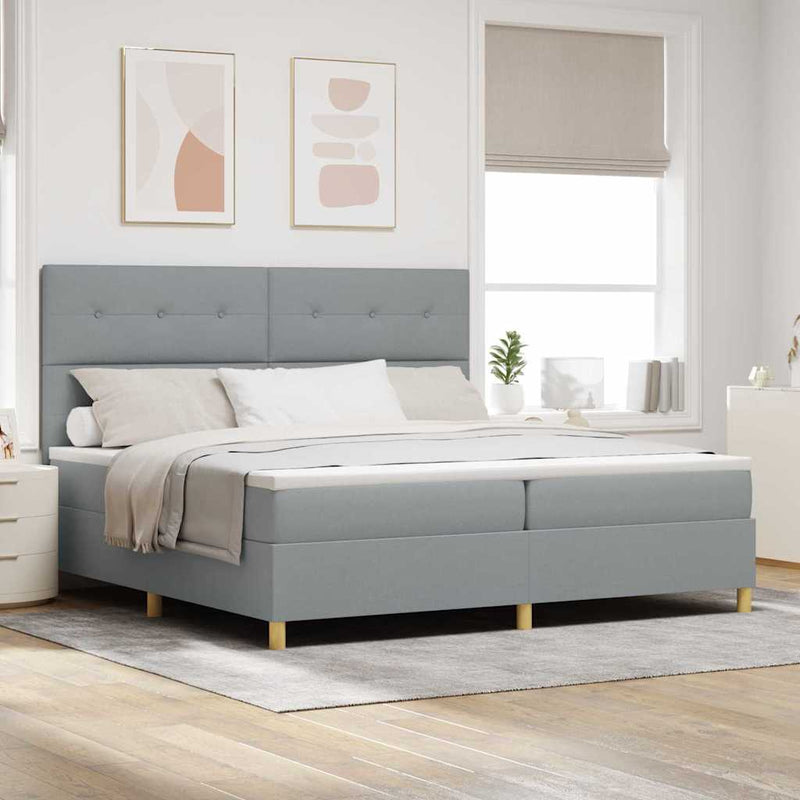 Pat cu arc LED cu headboard Gri deschis 200 x 200 cm țesătură
