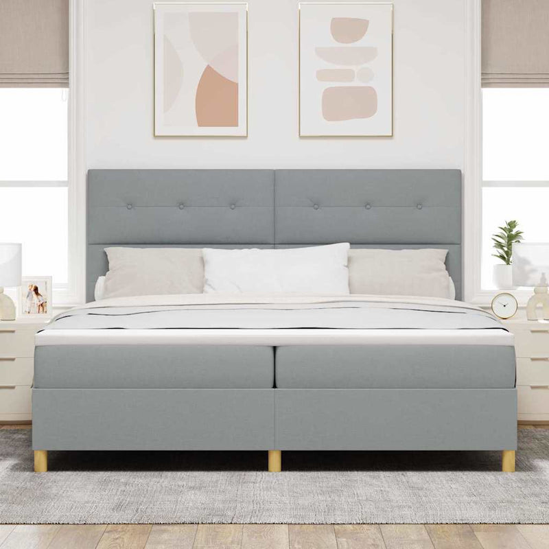 Pat cu arc LED cu headboard Gri deschis 200 x 200 cm țesătură