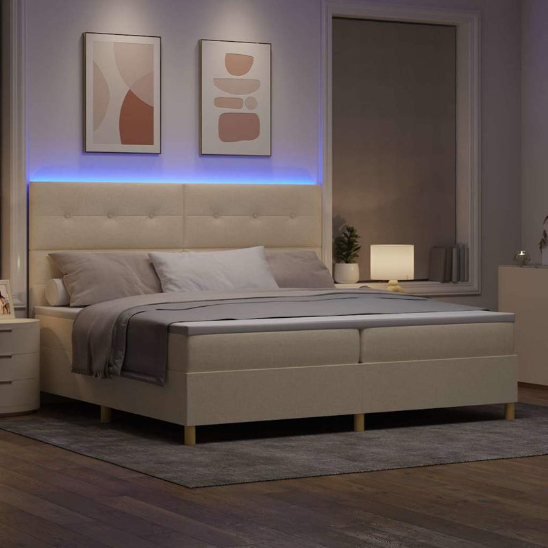 Pat cu arc LED cu headboard Crem 200 x 200 cm țesătură