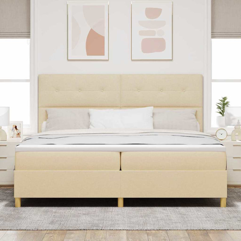 Pat cu arc LED cu headboard Crem 200 x 200 cm țesătură