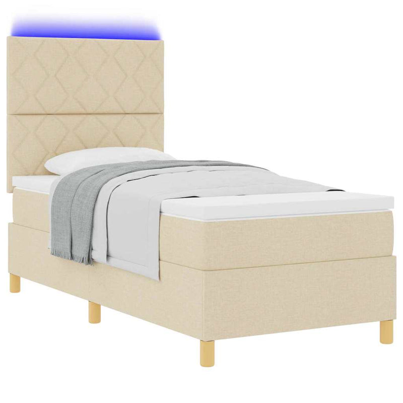 Pat cu arc LED cu headboard Crem 90 x 190 cm țesătură