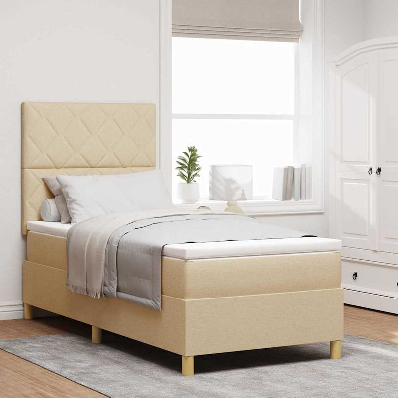 Pat cu arc LED cu headboard Crem 90 x 200 cm țesătură