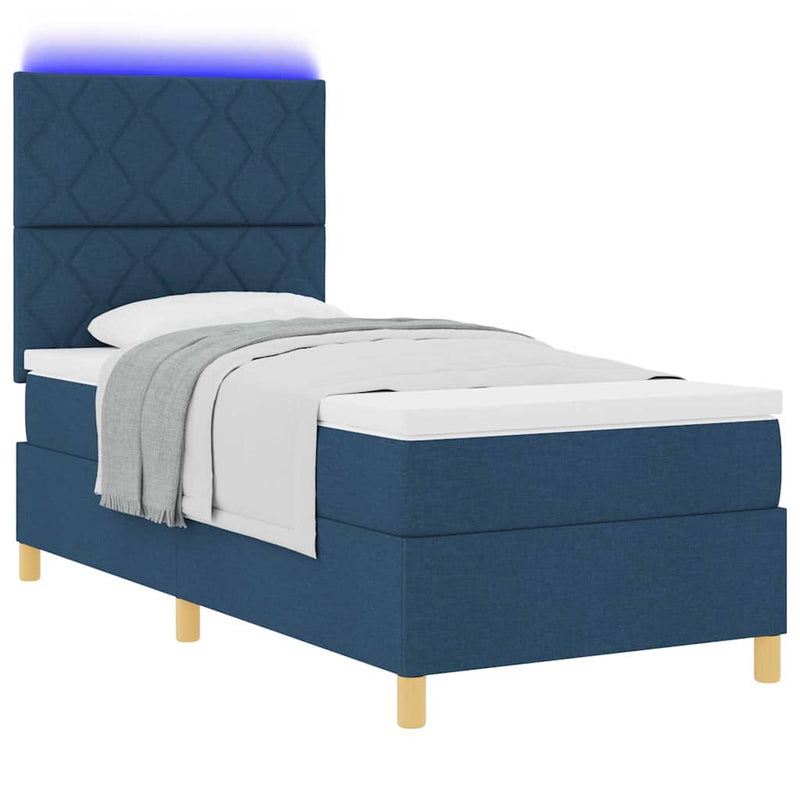 Pat cu arc LED cu headboard albastru 90 x 200 cm țesătură