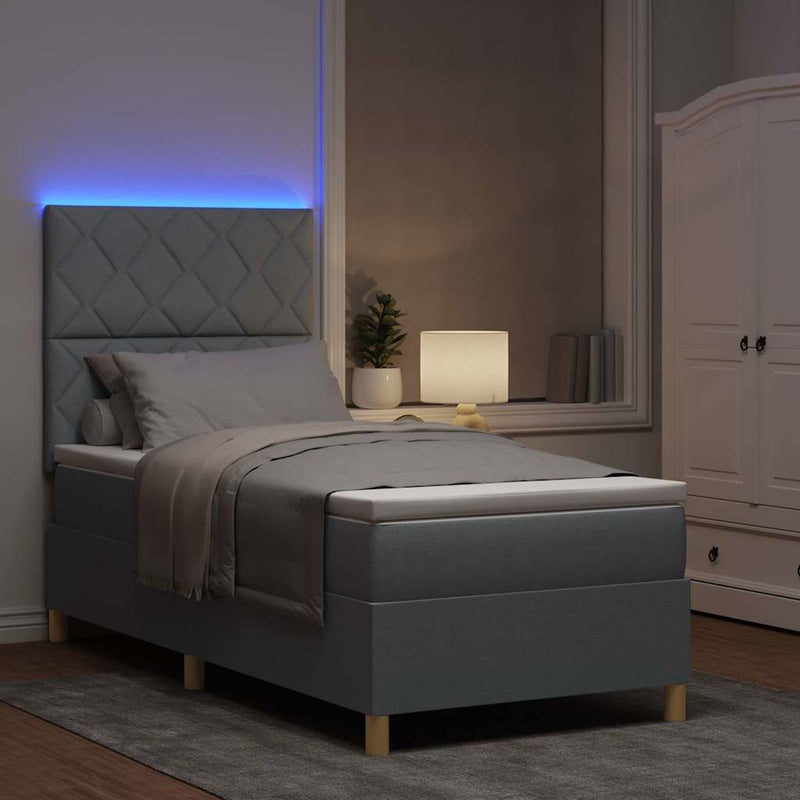 Pat cu arc LED cu headboard Gri deschis 100 x 200 cm țesătură