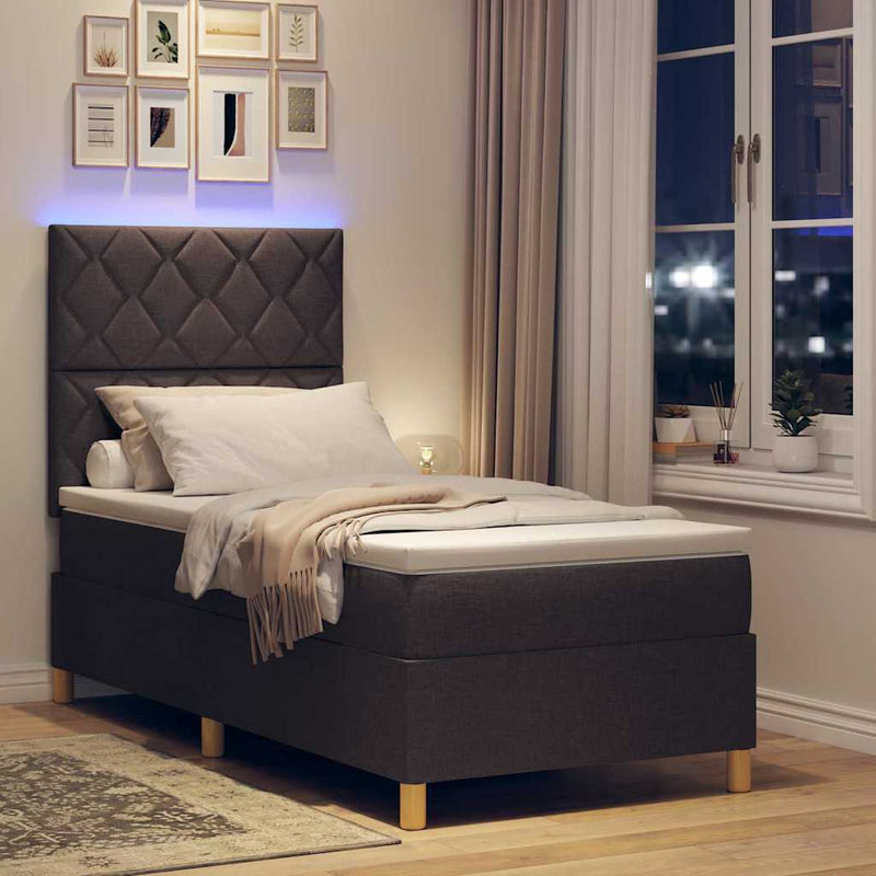 Pat cu arc LED cu headboard Maro închis 100 x 200 cm țesătură