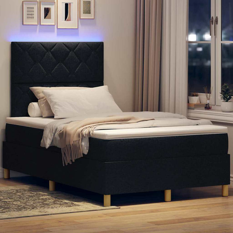 Pat cu arc LED cu headboard Negru 120 x 190 cm țesătură