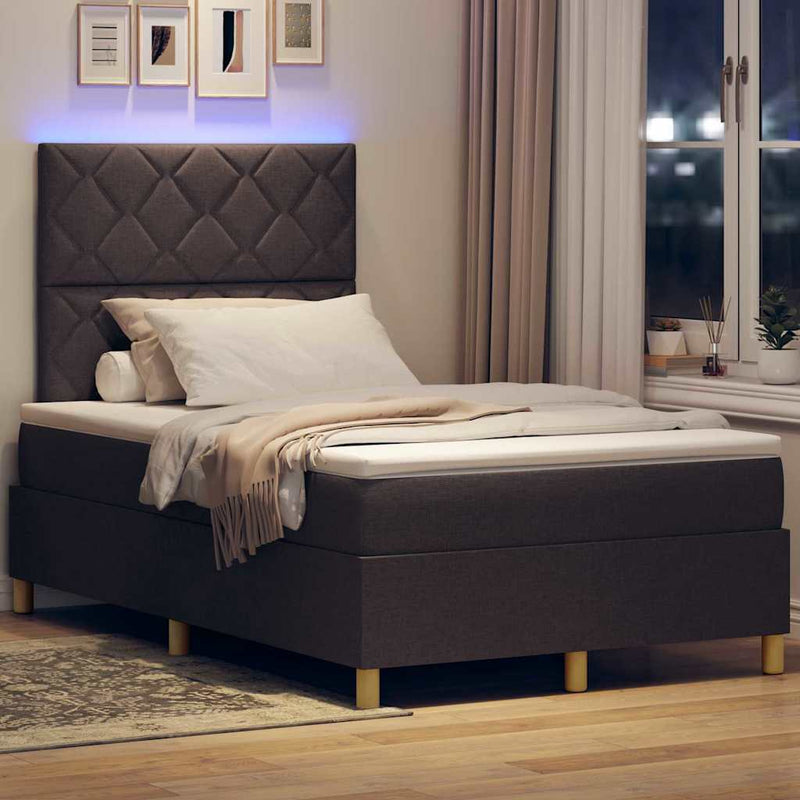 Pat cu arc LED cu headboard Maro închis 120 x 190 cm țesătură