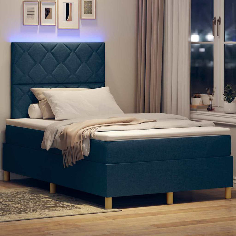 Pat cu arc LED cu headboard albastru 120 x 190 cm țesătură