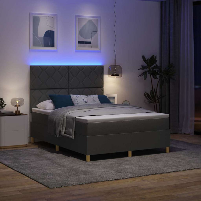 Pat cu arc LED cu headboard Gri închis 140 x 190 cm țesătură