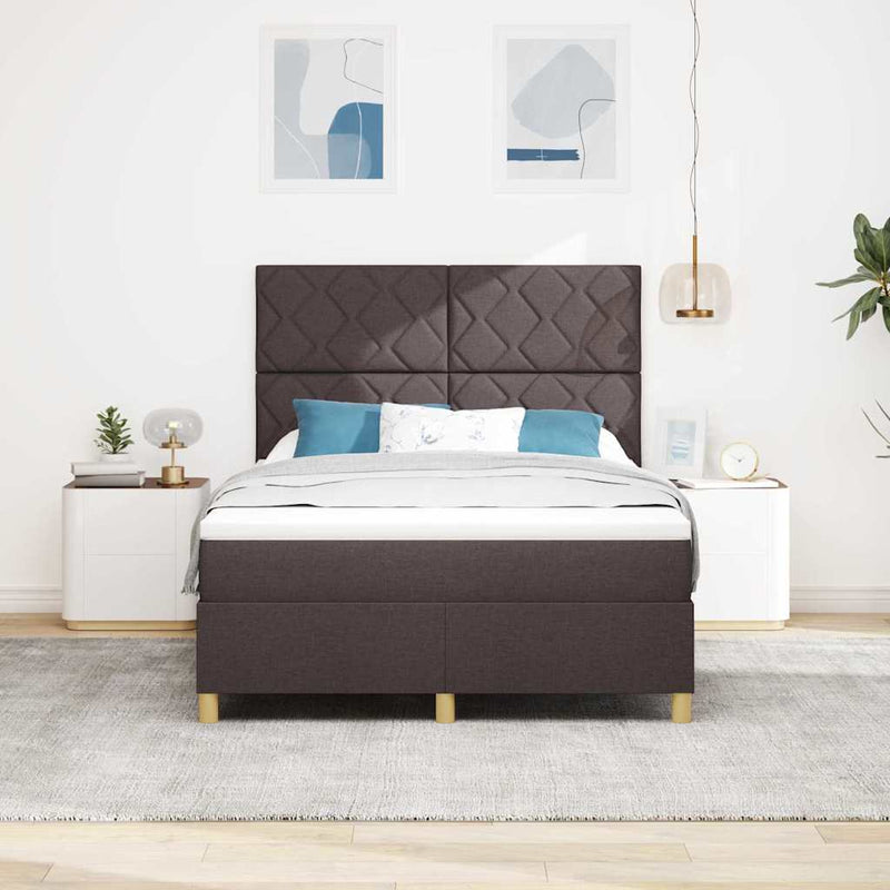 Pat cu arc LED cu headboard Maro închis 140 x 200 cm țesătură