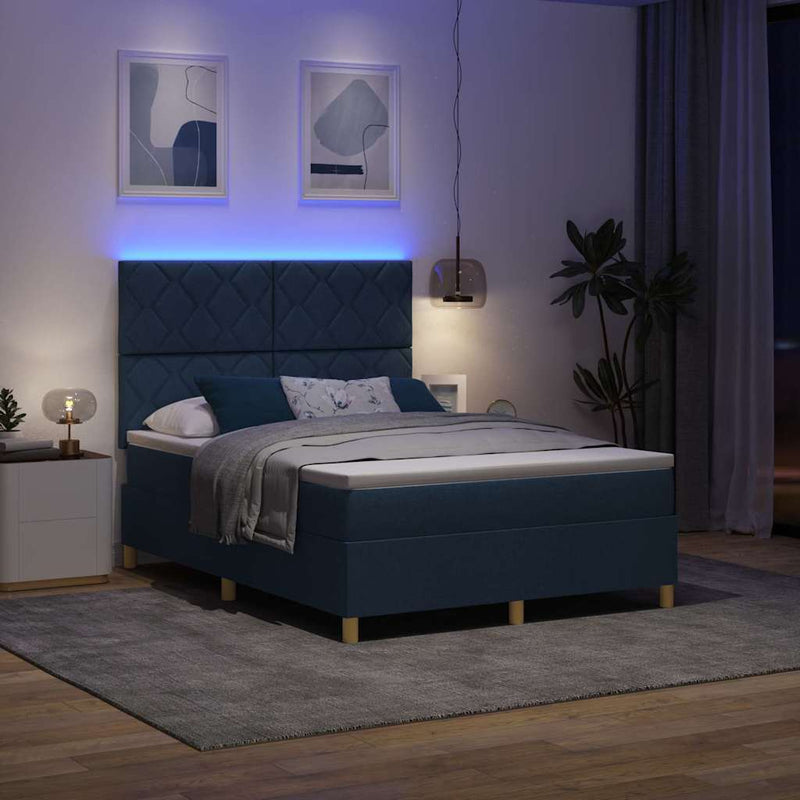 Pat cu arc LED cu headboard albastru 160 x 200 cm țesătură