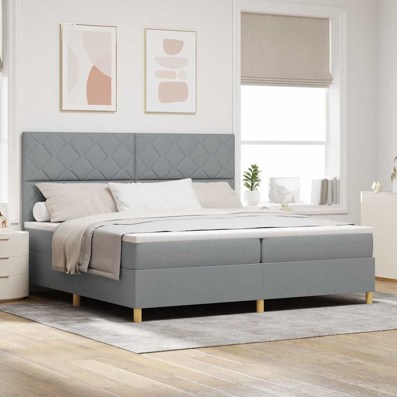 Pat cu arc LED cu headboard Gri deschis 200 x 200 cm țesătură