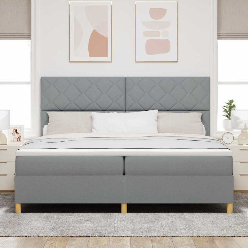 Pat cu arc LED cu headboard Gri deschis 200 x 200 cm țesătură