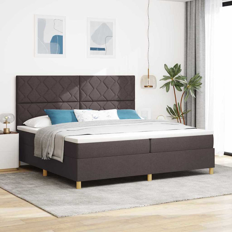 Pat cu arc LED cu headboard Maro închis 200 x 200 cm țesătură
