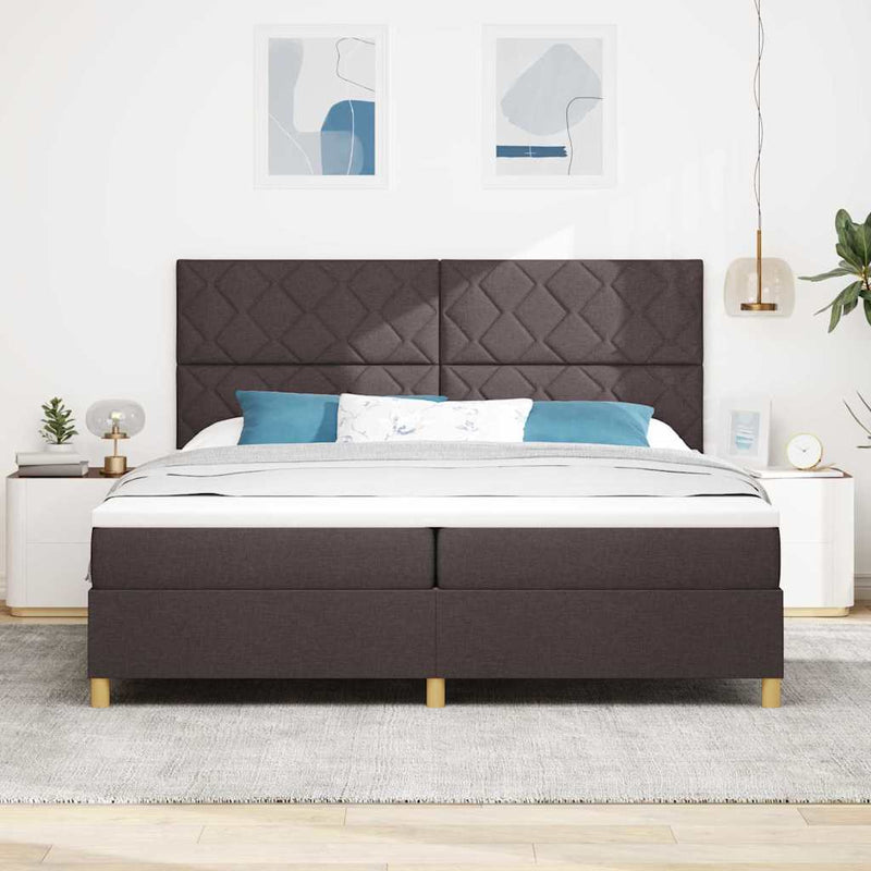 Pat cu arc LED cu headboard Maro închis 200 x 200 cm țesătură