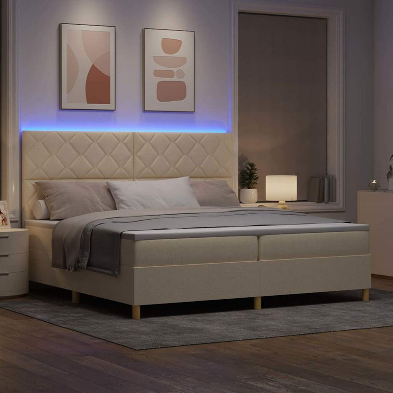 Pat cu arc LED cu headboard Crem 200 x 200 cm țesătură
