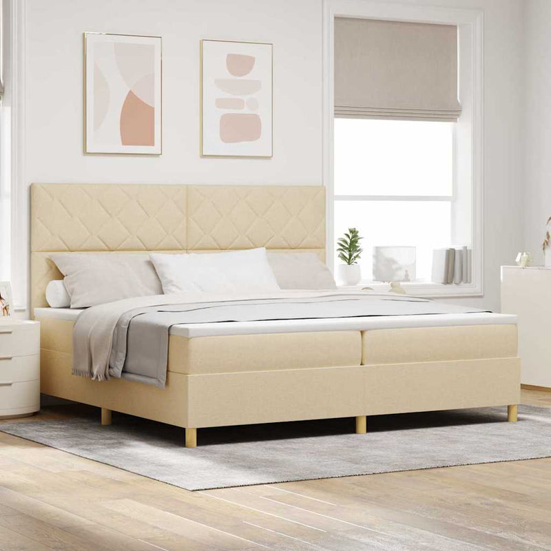 Pat cu arc LED cu headboard Crem 200 x 200 cm țesătură