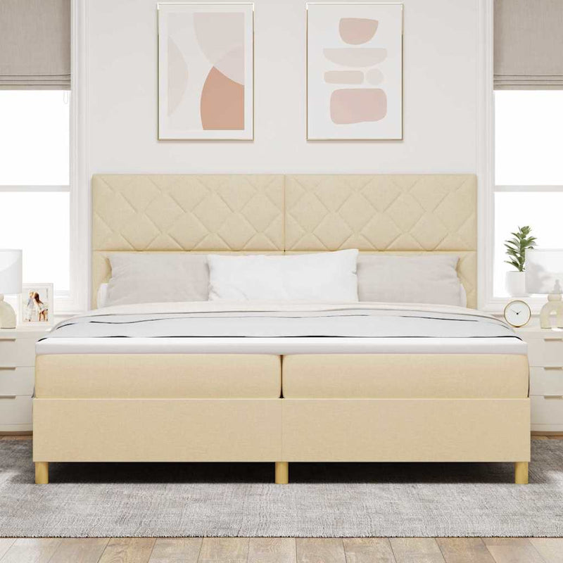 Pat cu arc LED cu headboard Crem 200 x 200 cm țesătură