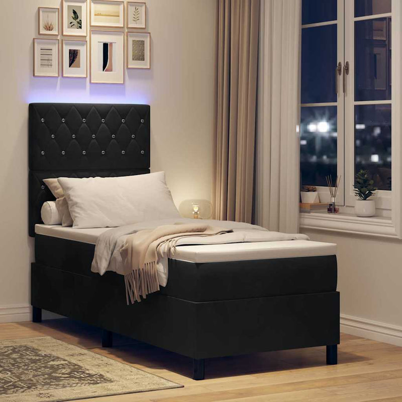 Pat cu arc LED cu saltea cu headboard Negru 80 x 200 cm Catifea