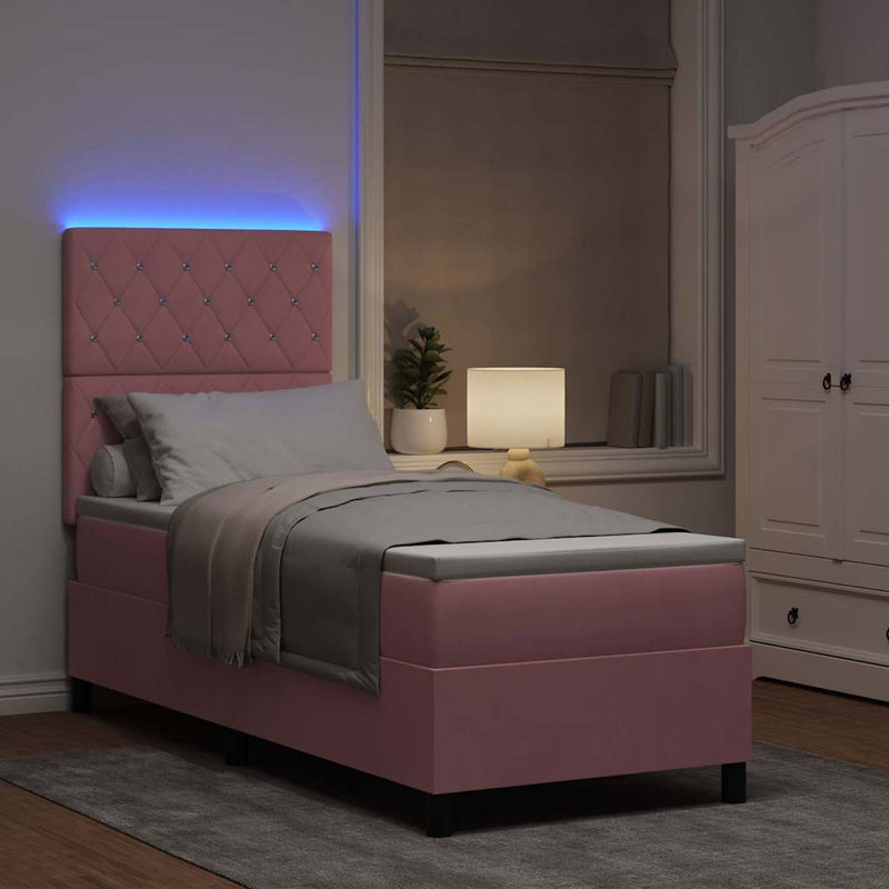 Pat cu arc LED cu saltea cu headboard Roz 80 x 200 cm Catifea