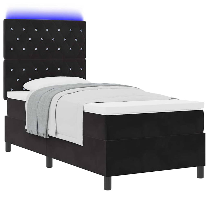 Pat cu arc LED cu saltea Negru 90 x 190 cm țesătură