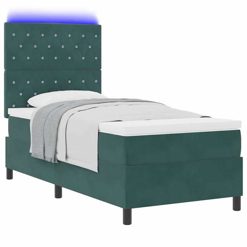 Pat cu arc LED cu saltea Verde închis 90 x 200 cm Catifea