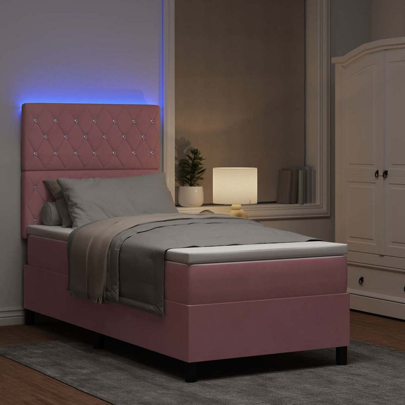 Pat cu arc LED cu saltea cu headboard Roz 100 x 200 cm Catifea