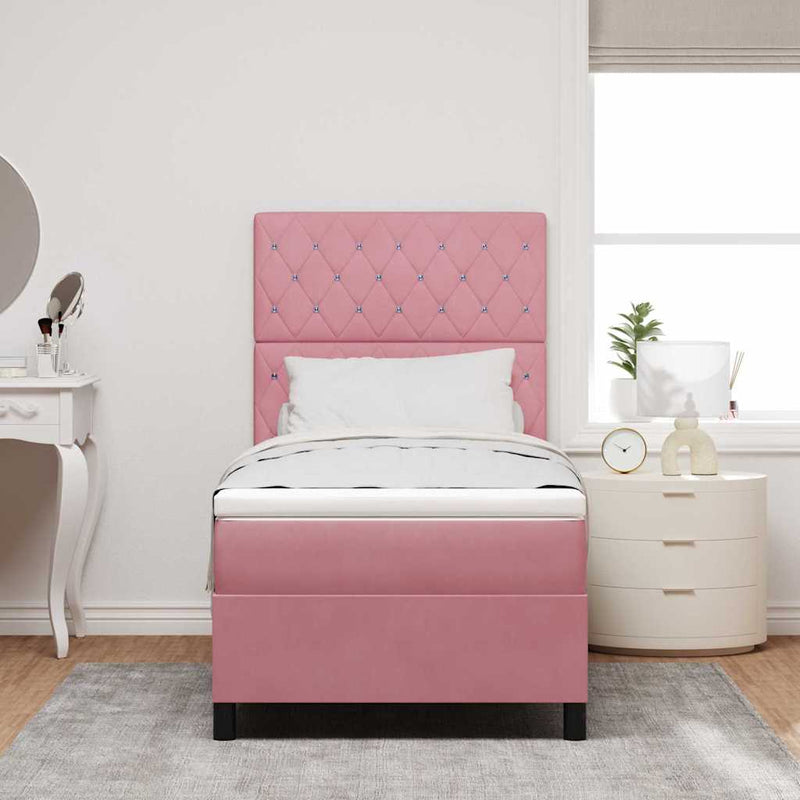 Pat cu arc LED cu saltea cu headboard Roz 100 x 200 cm Catifea