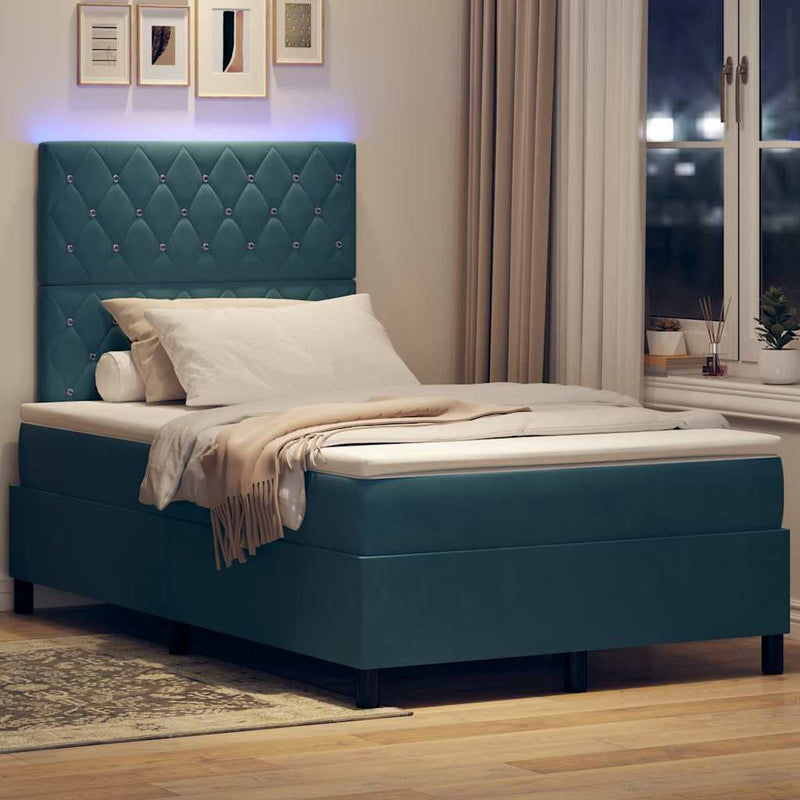 Pat cu arc LED cu saltea Albastru închis 120 x 190 cm Catifea