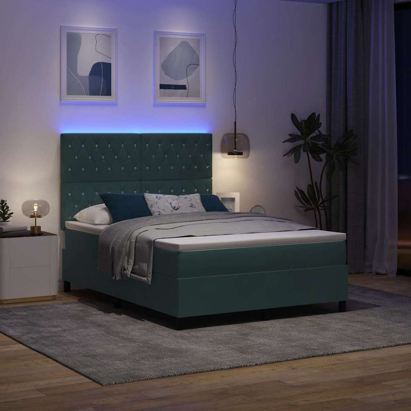 Pat cu arc LED cu saltea Verde închis 140 x 200 cm Catifea