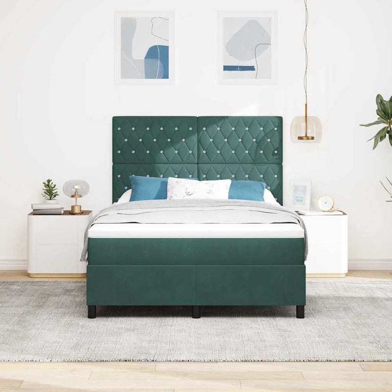 Pat cu arc LED cu saltea Verde închis 140 x 200 cm Catifea