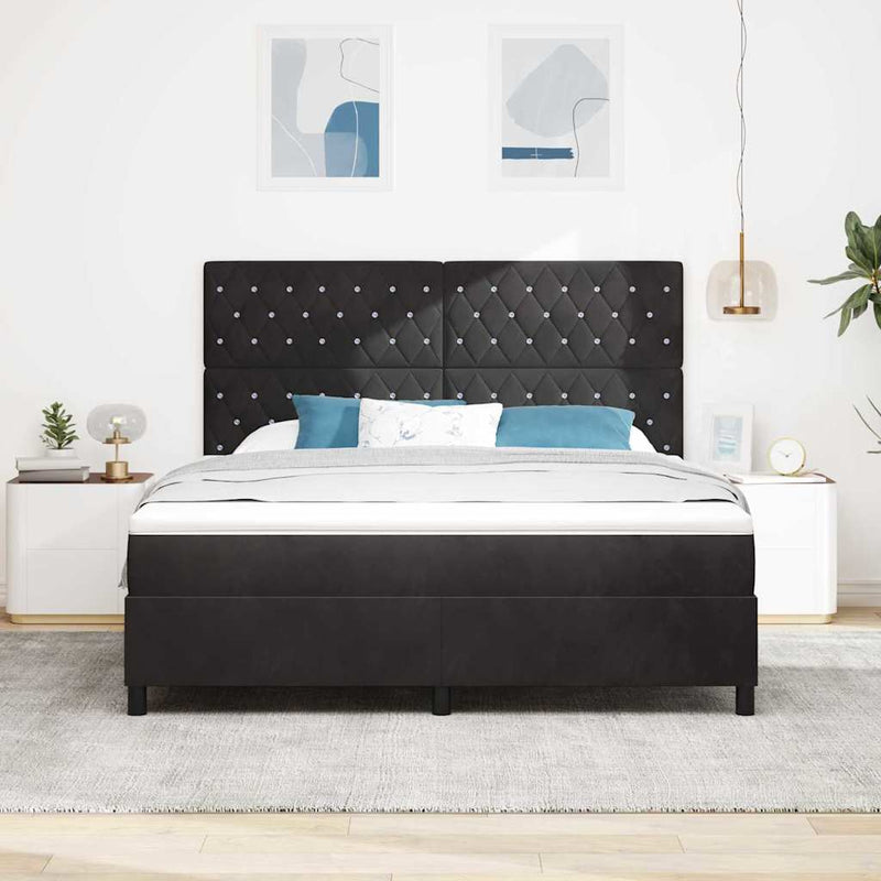 Pat cu arc LED cu saltea Negru 180 x 200 cm Catifea