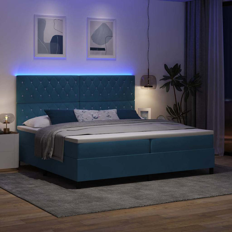 Pat cu arc LED cu saltea Albastru închis 200 x 200 cm Catifea