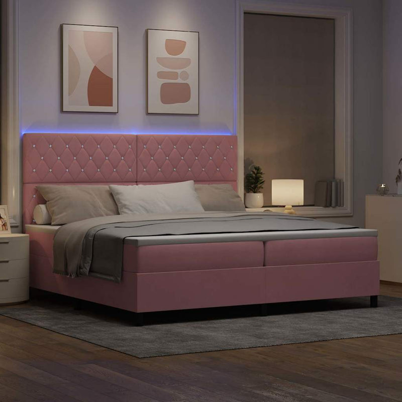 Pat cu arc LED cu saltea cu headboard Roz 200 x 200 cm Catifea