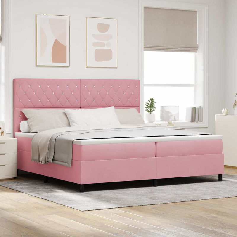 Pat cu arc LED cu saltea cu headboard Roz 200 x 200 cm Catifea