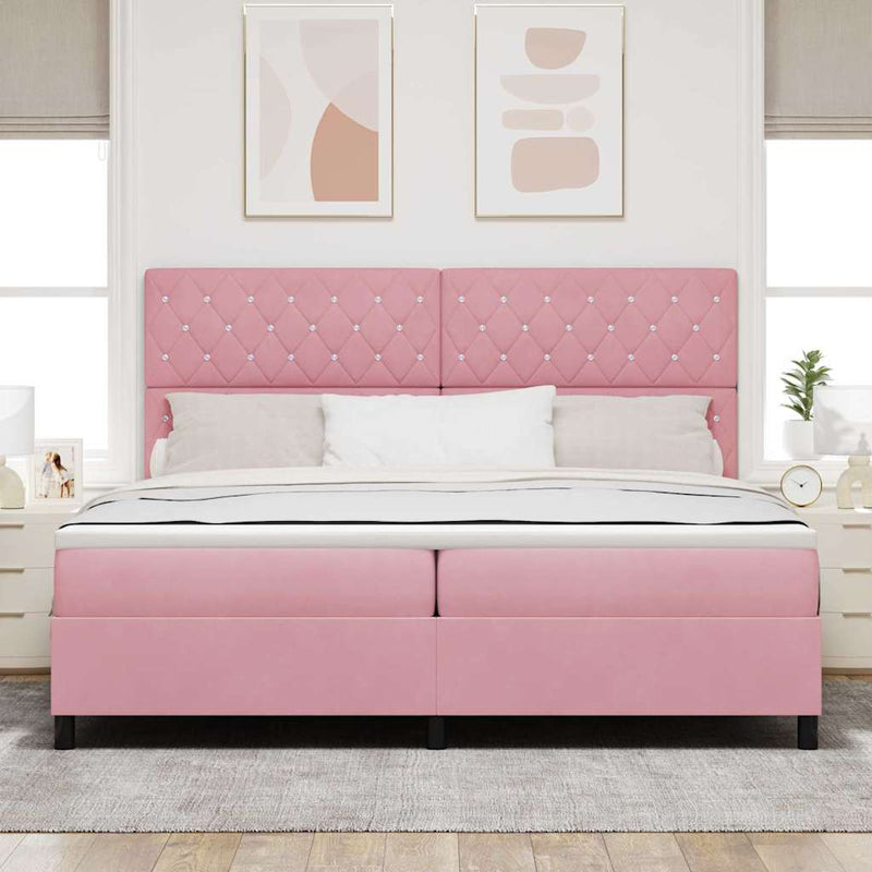 Pat cu arc LED cu saltea cu headboard Roz 200 x 200 cm Catifea