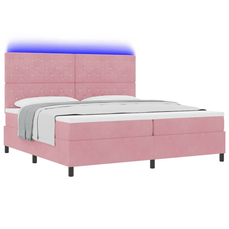 Pat cu arc LED cu saltea cu headboard Roz 200 x 200 cm Catifea